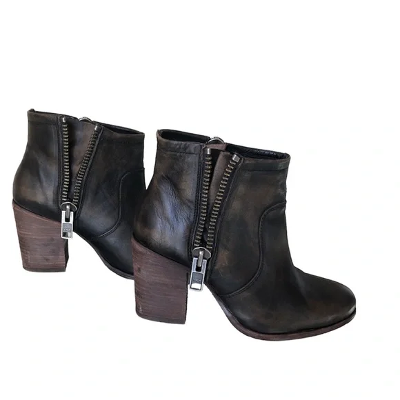 Hinge barris distressed leather ankle boots double zip heeled booties - Picture 7 of 14